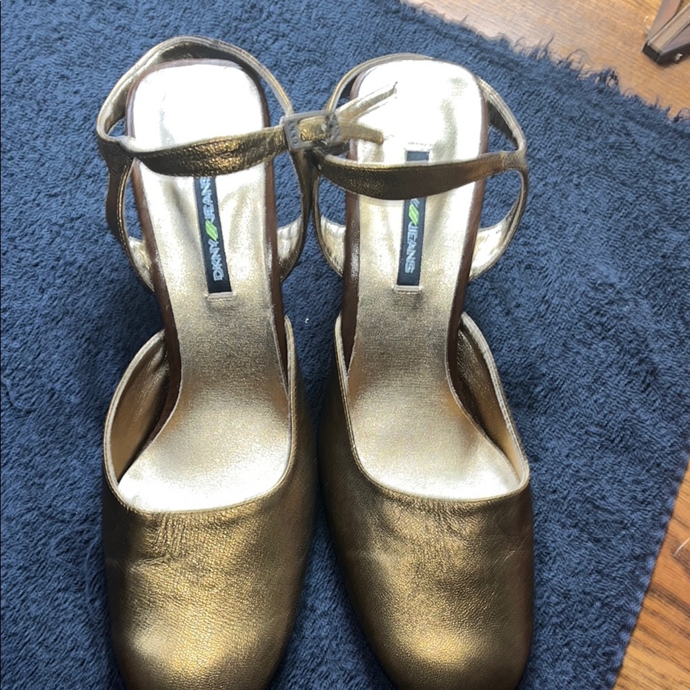 DKNY Gold Slingback Heels with Rounded Toe - Picture 9 of 14